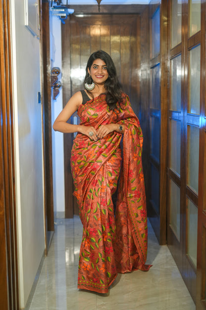 Brick Red Tussar Saree