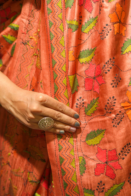 Brick Red Tussar Saree