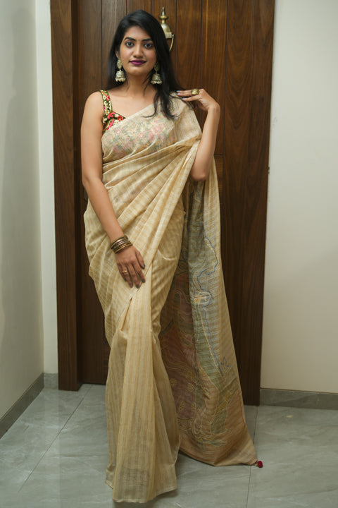 Hand Painted Chanderi Silk Saree