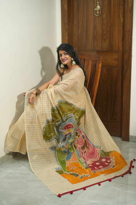 Hand Painted Chanderi Silk Saree