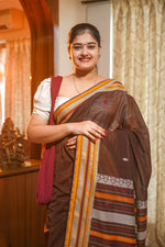Load image into Gallery viewer, Brown Handwoven Cotton Saree
