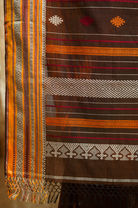Brown Handwoven Cotton Saree