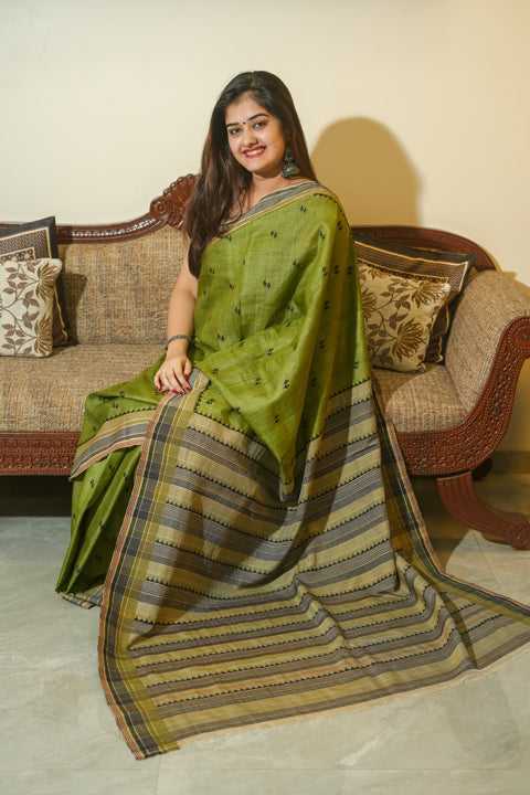 Green Tussar Silk Saree
