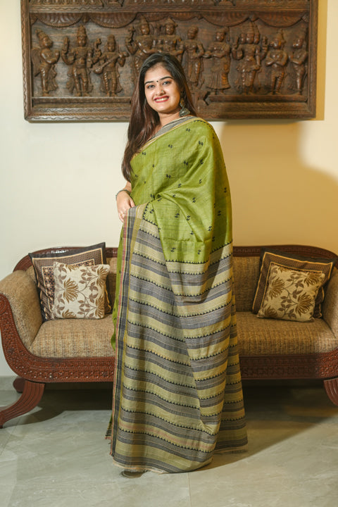 Green Tussar Silk Saree