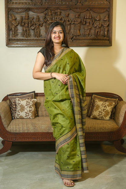 Green Tussar Silk Saree