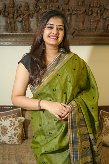 Green Tussar Silk Saree