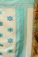 Load image into Gallery viewer, Creme and Blue Cotton Saree
