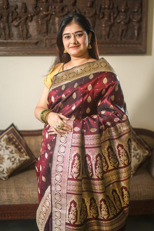 Chocolate brown benarsi silk saree