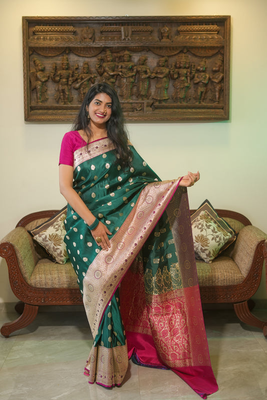 Bottle Green Banarasi Brocade Saree