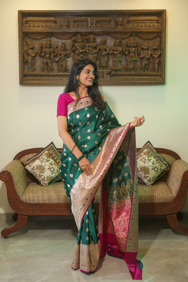 Bottle Green Banarasi Brocade Saree