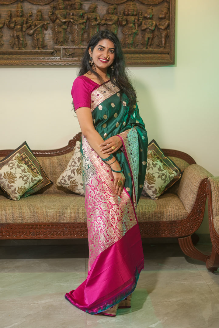 Bottle Green Banarasi Brocade Saree