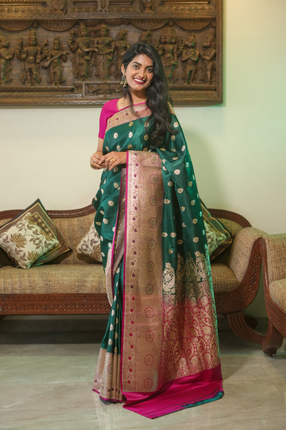 Bottle Green Banarasi Brocade Saree