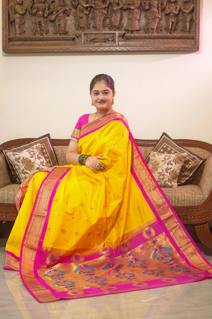 yellow Paithani saree