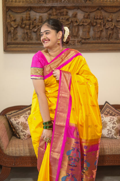 yellow Paithani saree