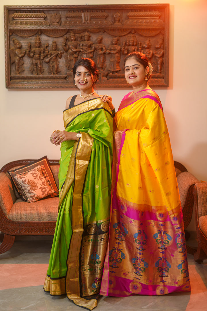 yellow Paithani saree