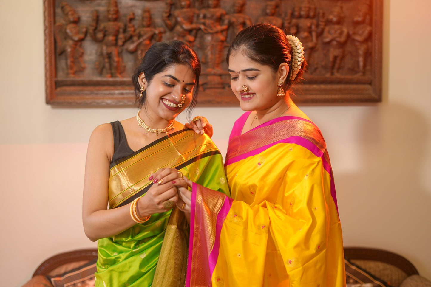 yellow Paithani saree