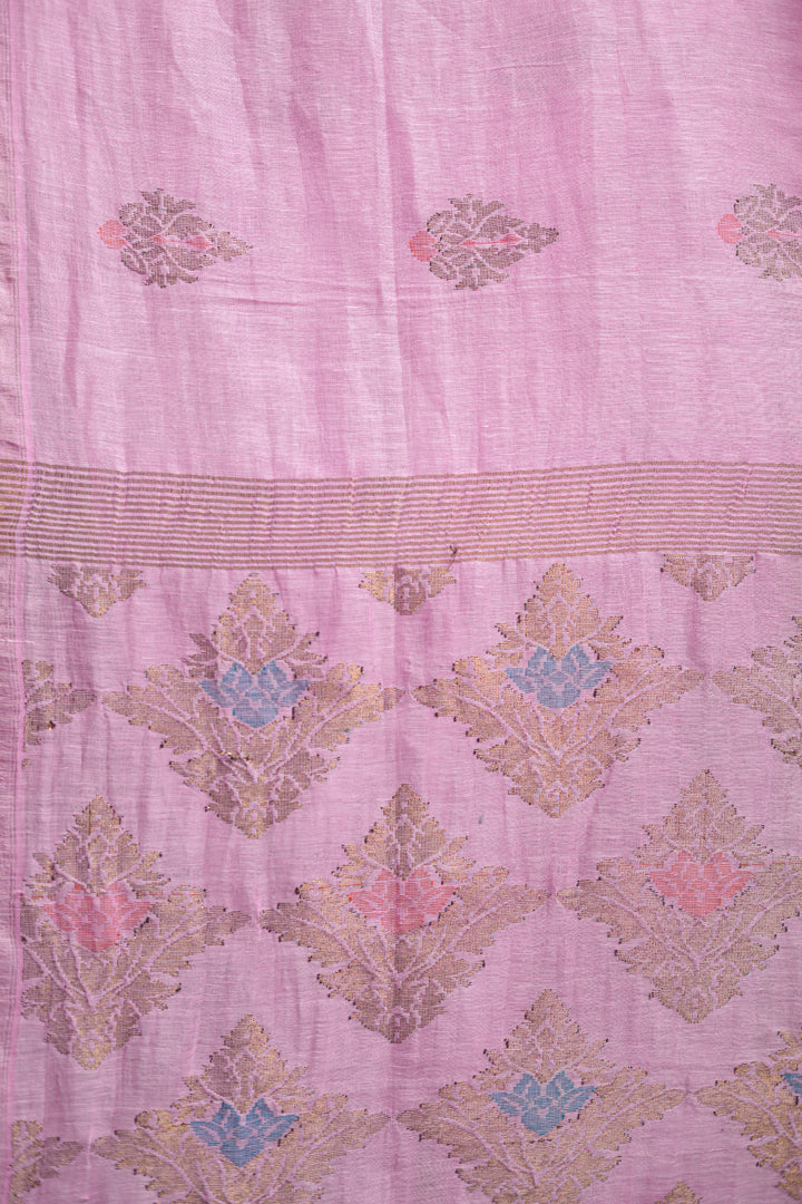 Baby pink organic linen Saree