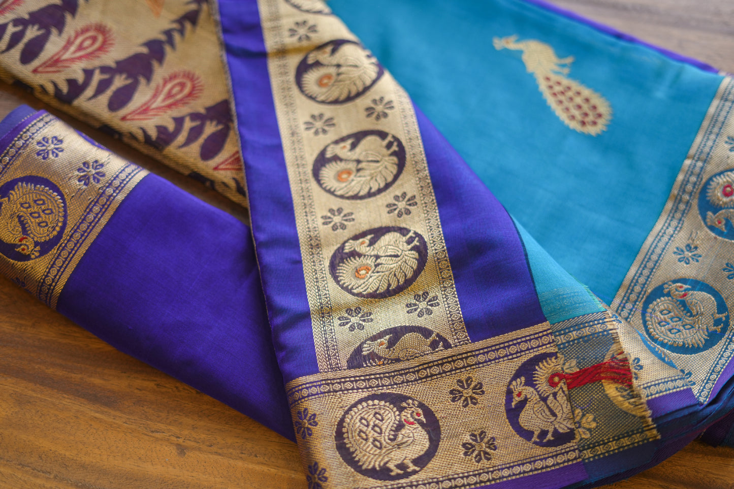 Blue Peshwai silk saree