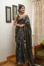 Load image into Gallery viewer, Black cotton silk saree
