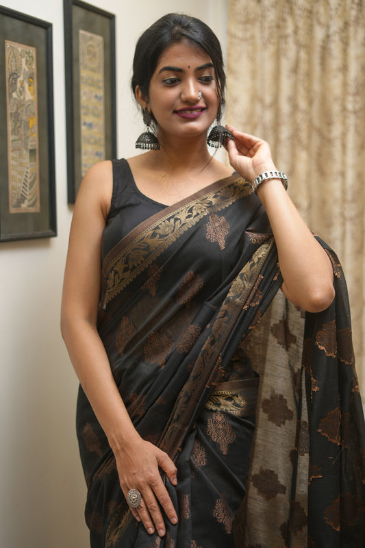 Black cotton silk saree