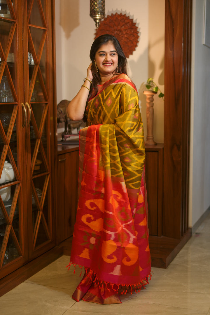 Green Ikkat Silk Saree