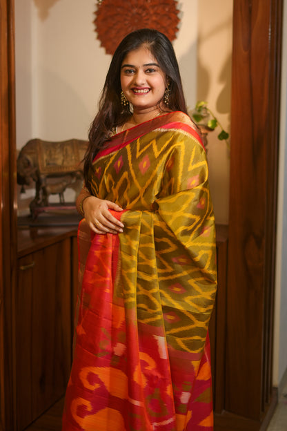 Green Ikkat Silk Saree