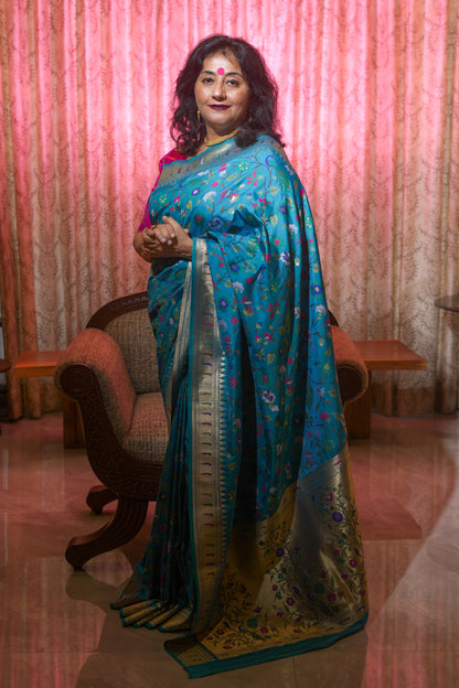 Peacock Blue Paithani Jaal Work Saree