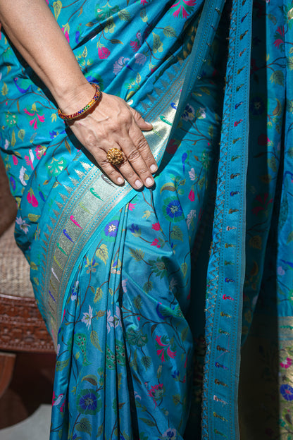 Peacock Blue Paithani Jaal Work Saree