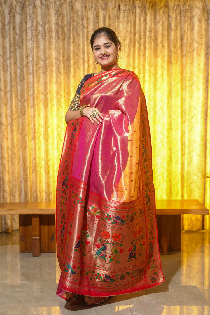 Red Tissue Silk Paithani Saree