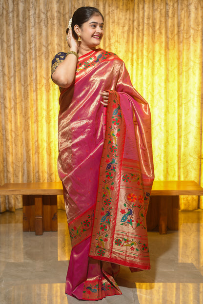 Red Tissue Silk Paithani Saree