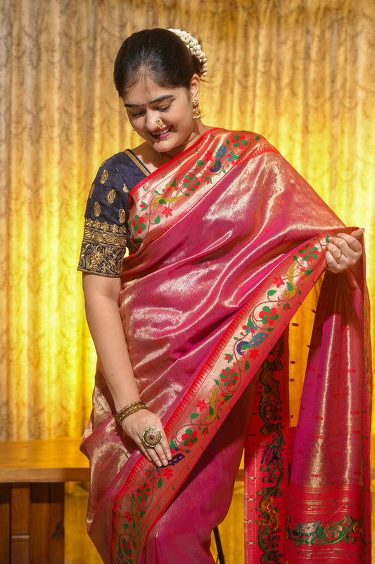 Red Tissue Silk Paithani Saree