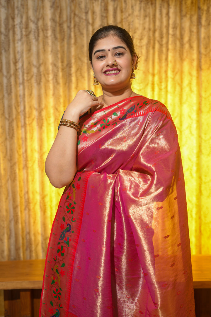 Red Tissue Silk Paithani Saree