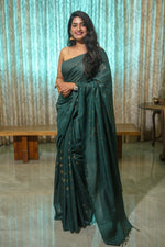 Load image into Gallery viewer, Bottle Green Cotton Silk Saree
