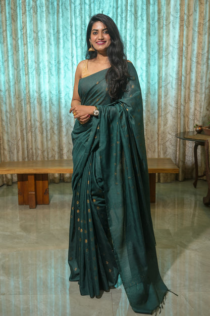 Bottle Green Cotton Silk Saree