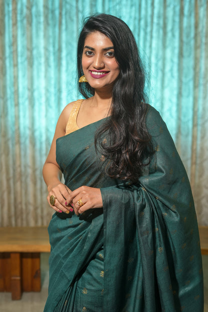 Bottle Green Cotton Silk Saree