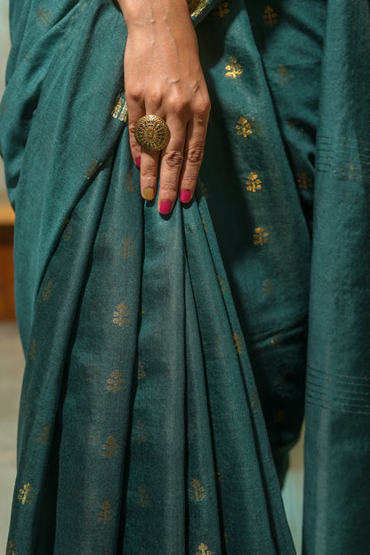 Bottle Green Cotton Silk Saree