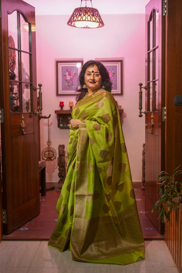 Light green cotton silk Saree