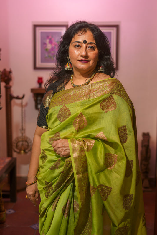 Light green cotton silk Saree