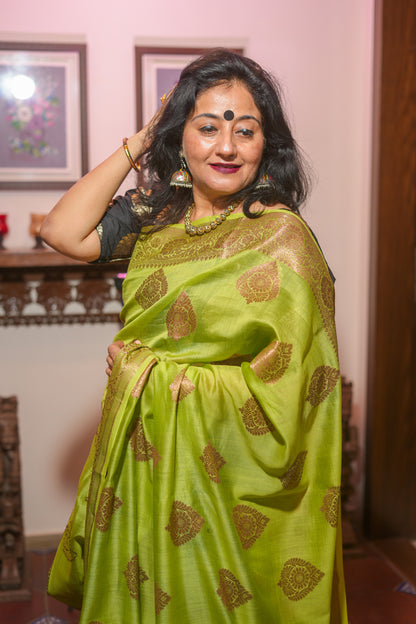 Light green cotton silk Saree