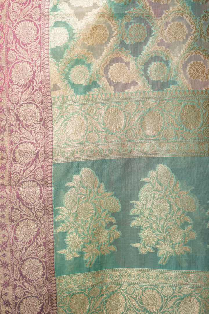 Cyan organza tissue saree