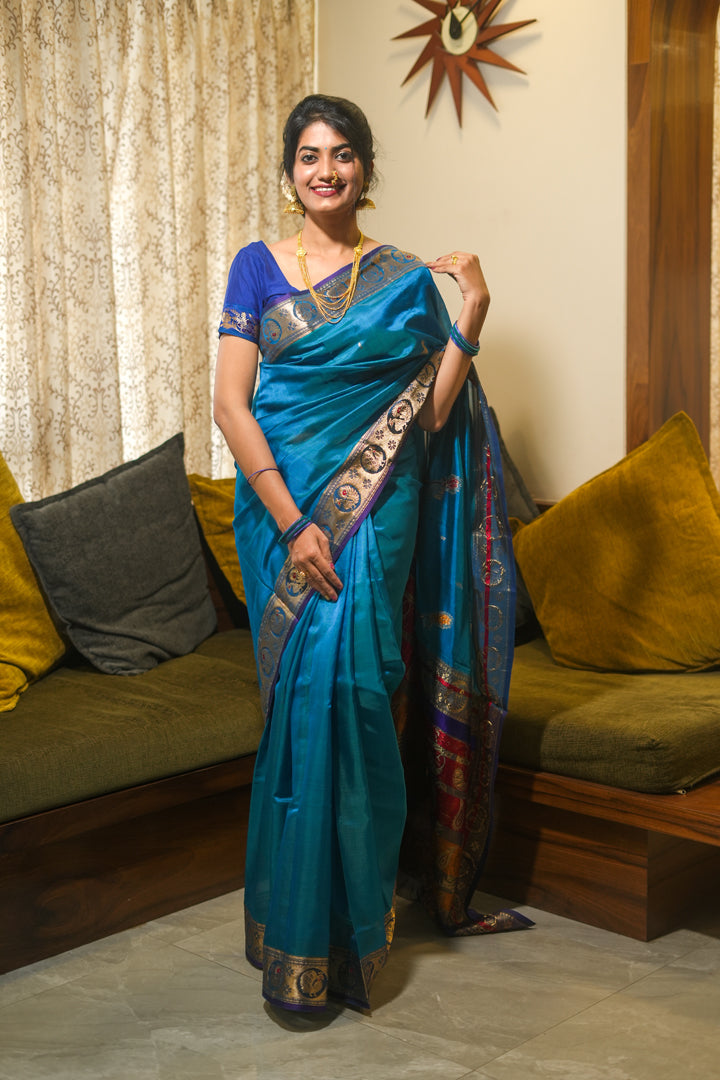 Blue Peshwai silk saree