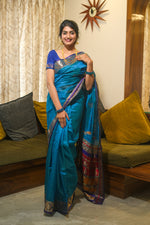 Load image into Gallery viewer, Blue Peshwai silk saree
