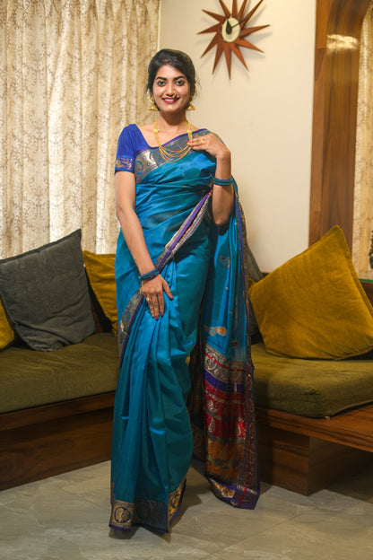 Blue Peshwai silk saree