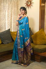 Load image into Gallery viewer, Blue Peshwai silk saree
