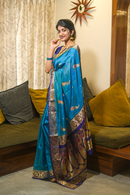 Blue Peshwai silk saree