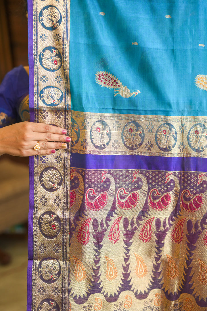 Blue Peshwai silk saree