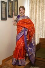 Load image into Gallery viewer, Orange Gadwal Saree
