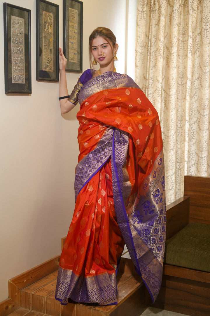 Orange Gadwal Saree