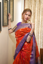 Load image into Gallery viewer, Orange Gadwal Saree
