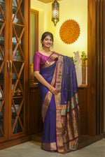 Load image into Gallery viewer, blue Peshwai silk saree in
